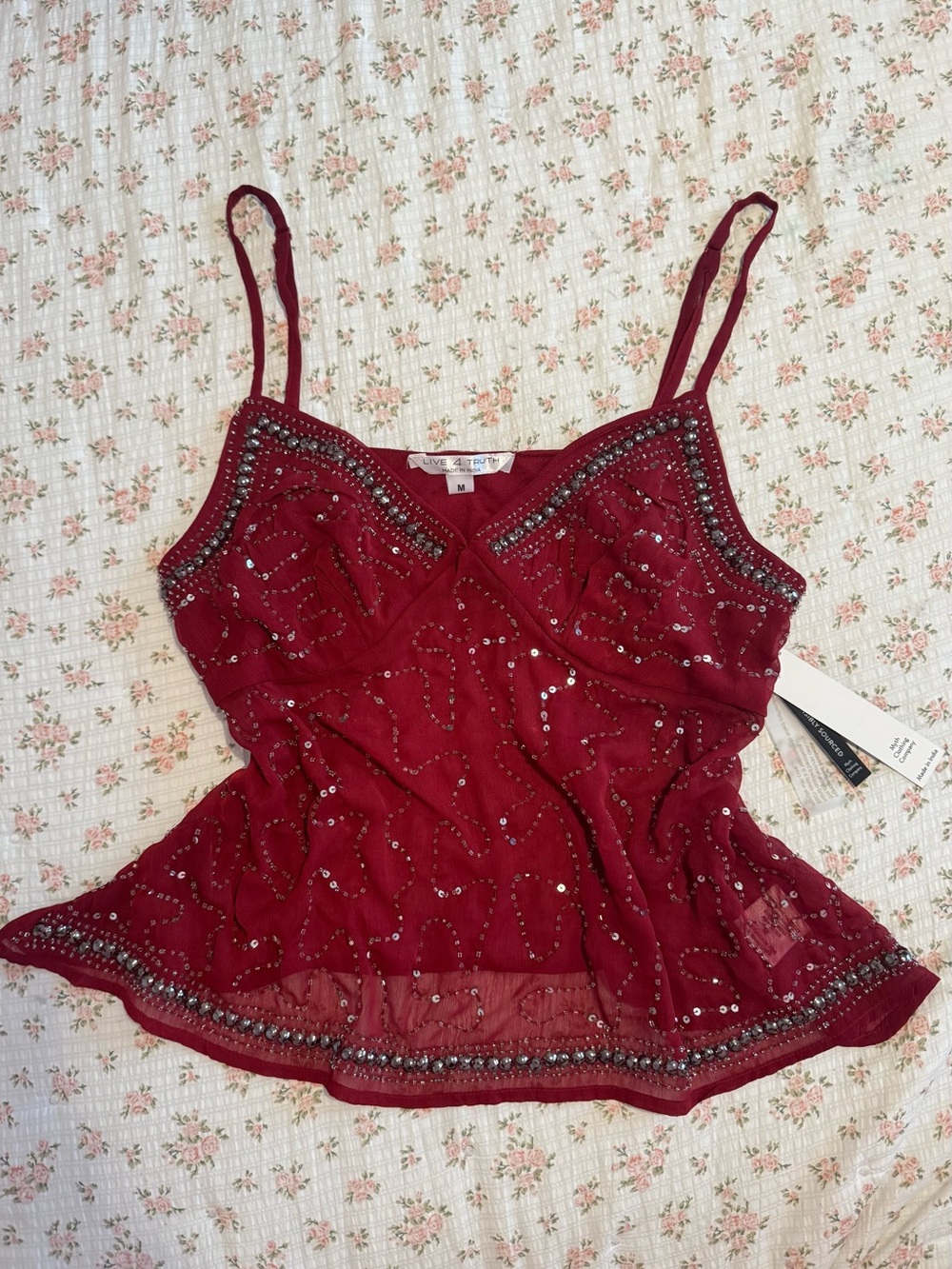 Red/ burgundy beaded cami with sequins